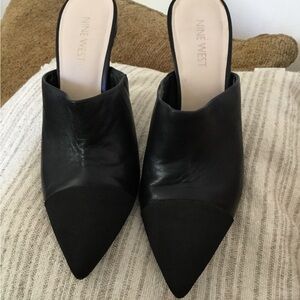 Black Nine West High Heel Closed Toe Mules.